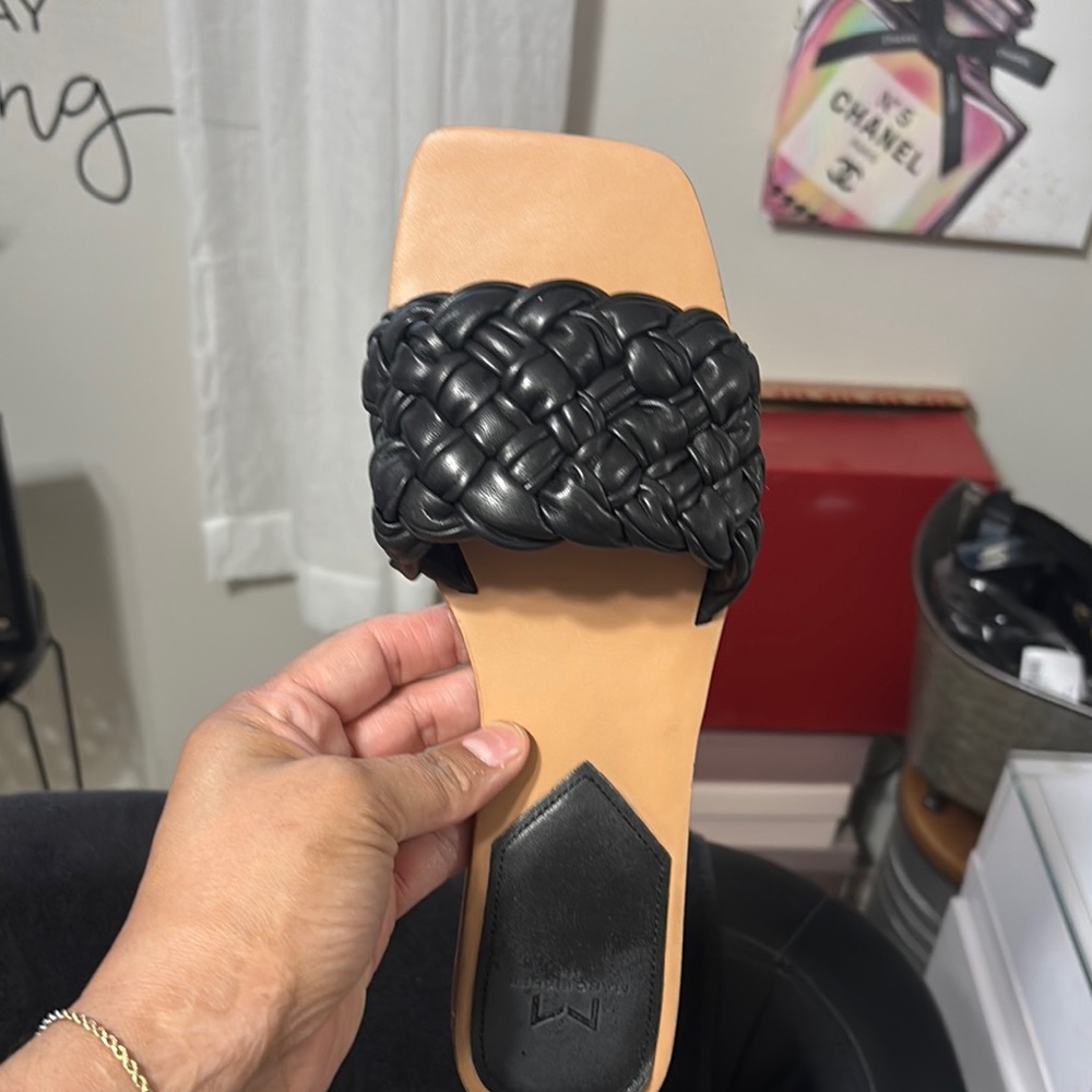 Marc Fisher Black and Tan Quilted Sandals